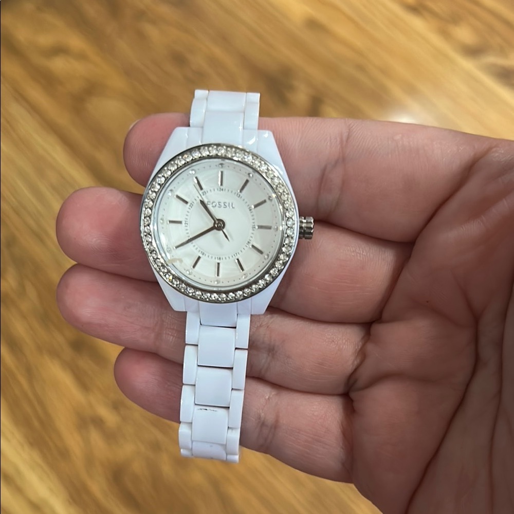 Fossil White Ceramic Watch with Crystal Accents